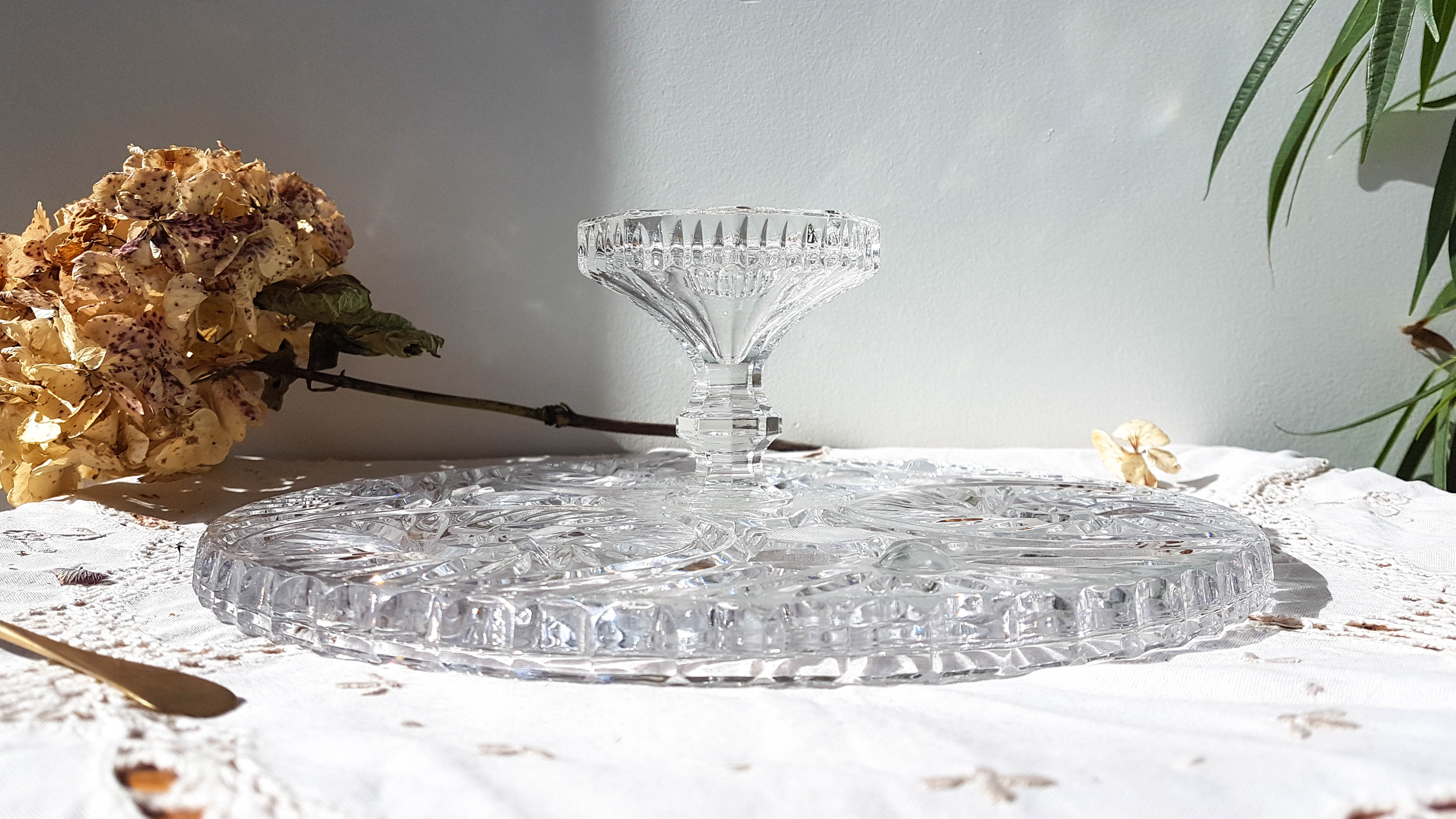 Vintage Crystal Pie Dish - Cut Crystal Serving Plate - Gateway - Centre d