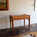 60s stool in teak and braided rush