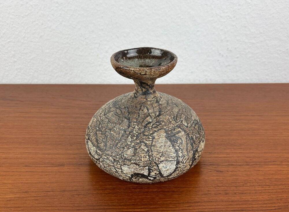 Vintage German brutalist studio mushroom vase by Gerhard Liebenthron, 1970s.