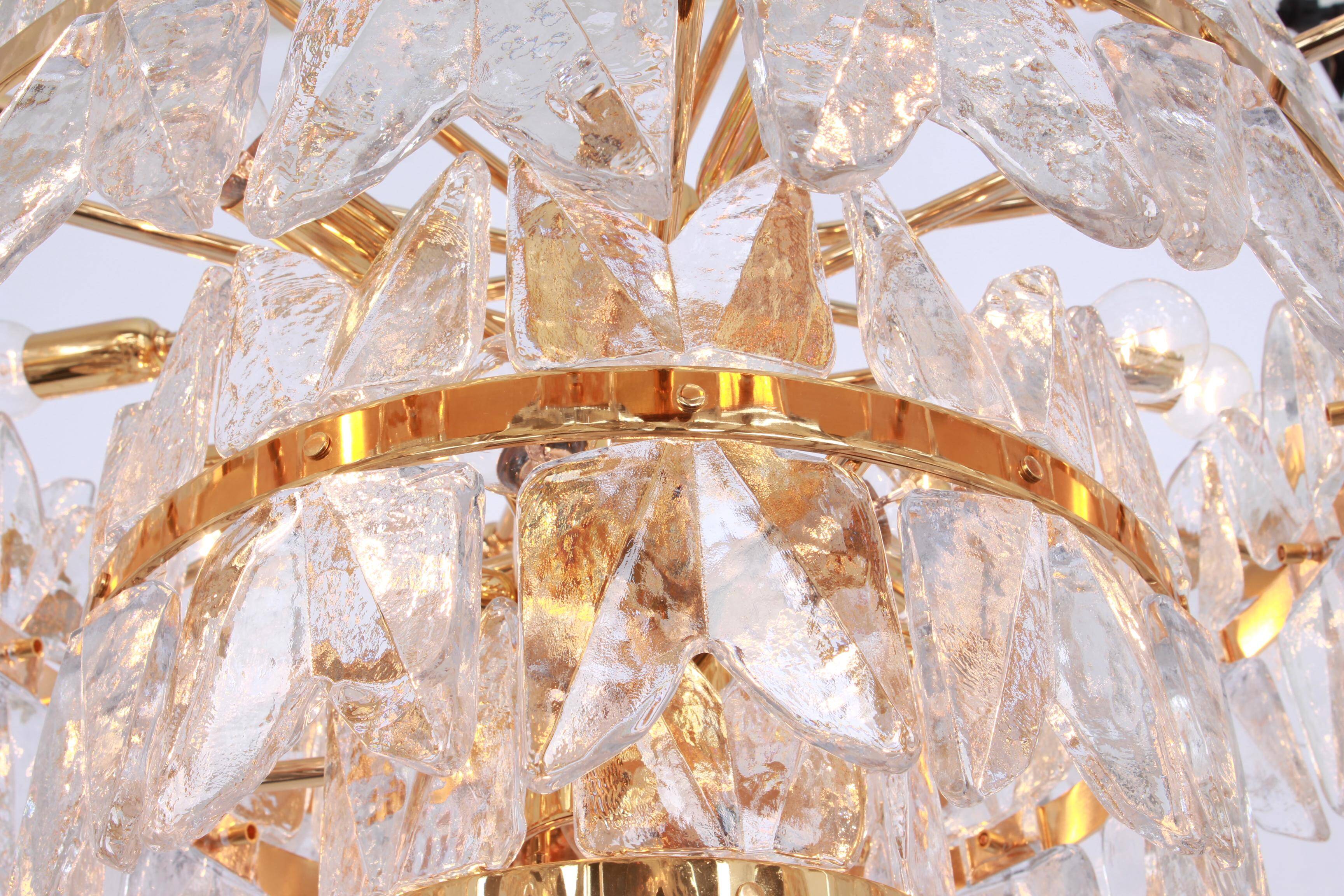 Chandelier Kalmar 'Corina', gilded brass and glass, Austria, 1970.