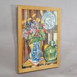 Impressionist still life oil on panel flowers goldfish Alexander Michael 1975