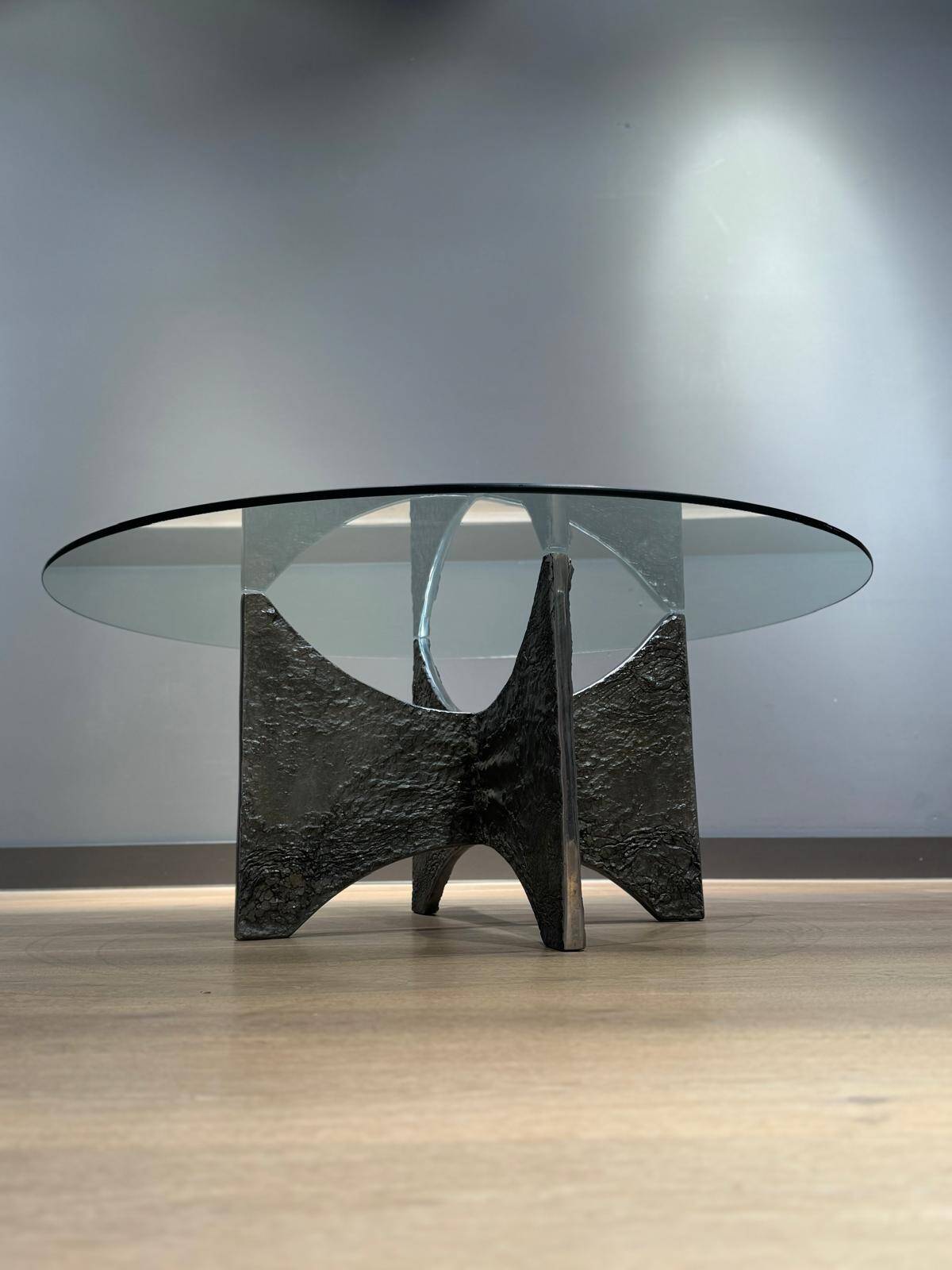 Brutalist coffee table in aluminium and glass