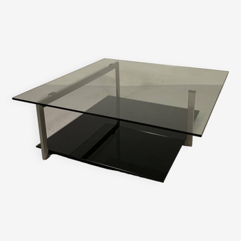 Glass coffee table 110 x 110 cm in the style of Rolf Benz and Metaform