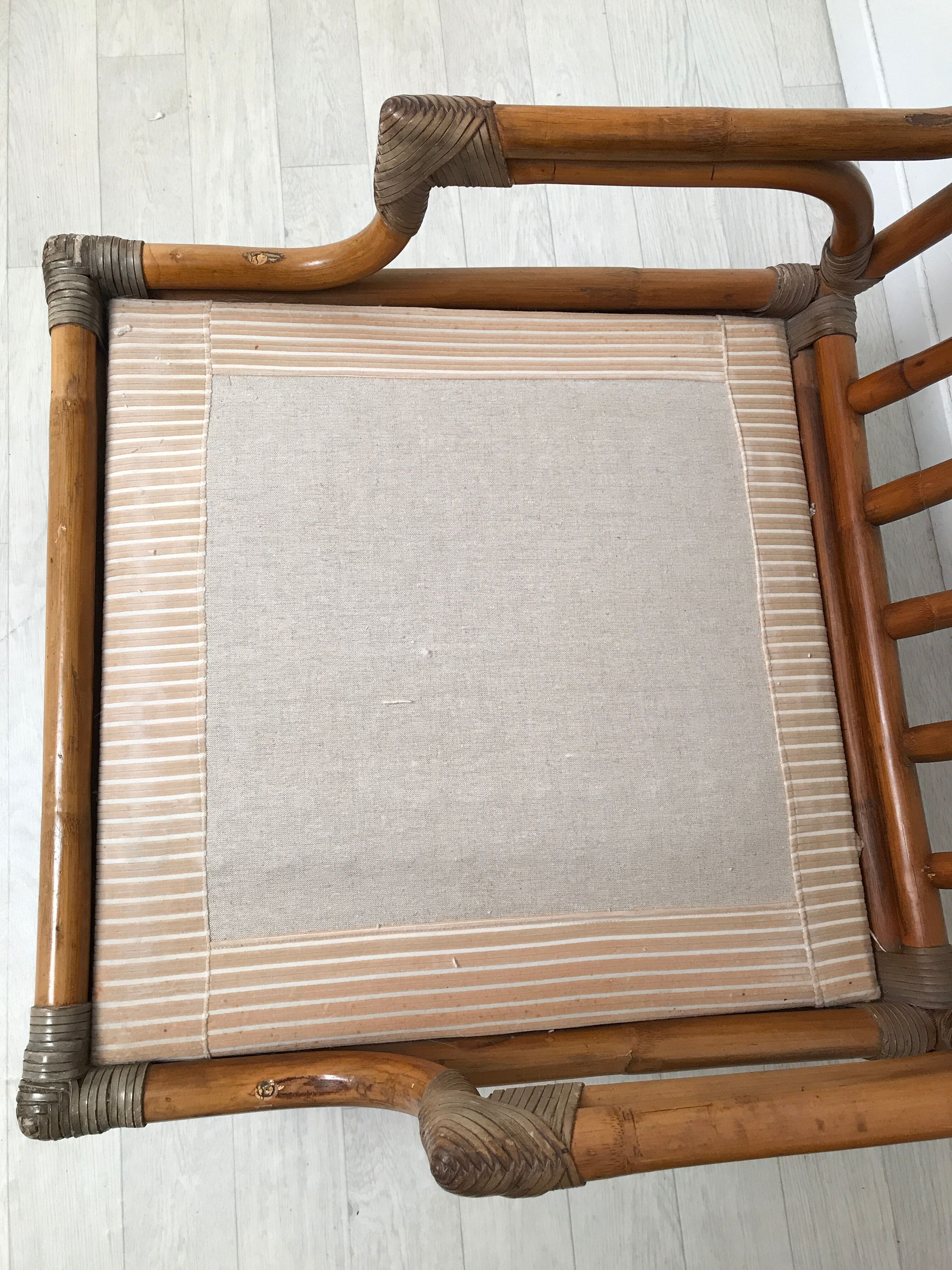 Pair of 70's rattan and leather armchairs