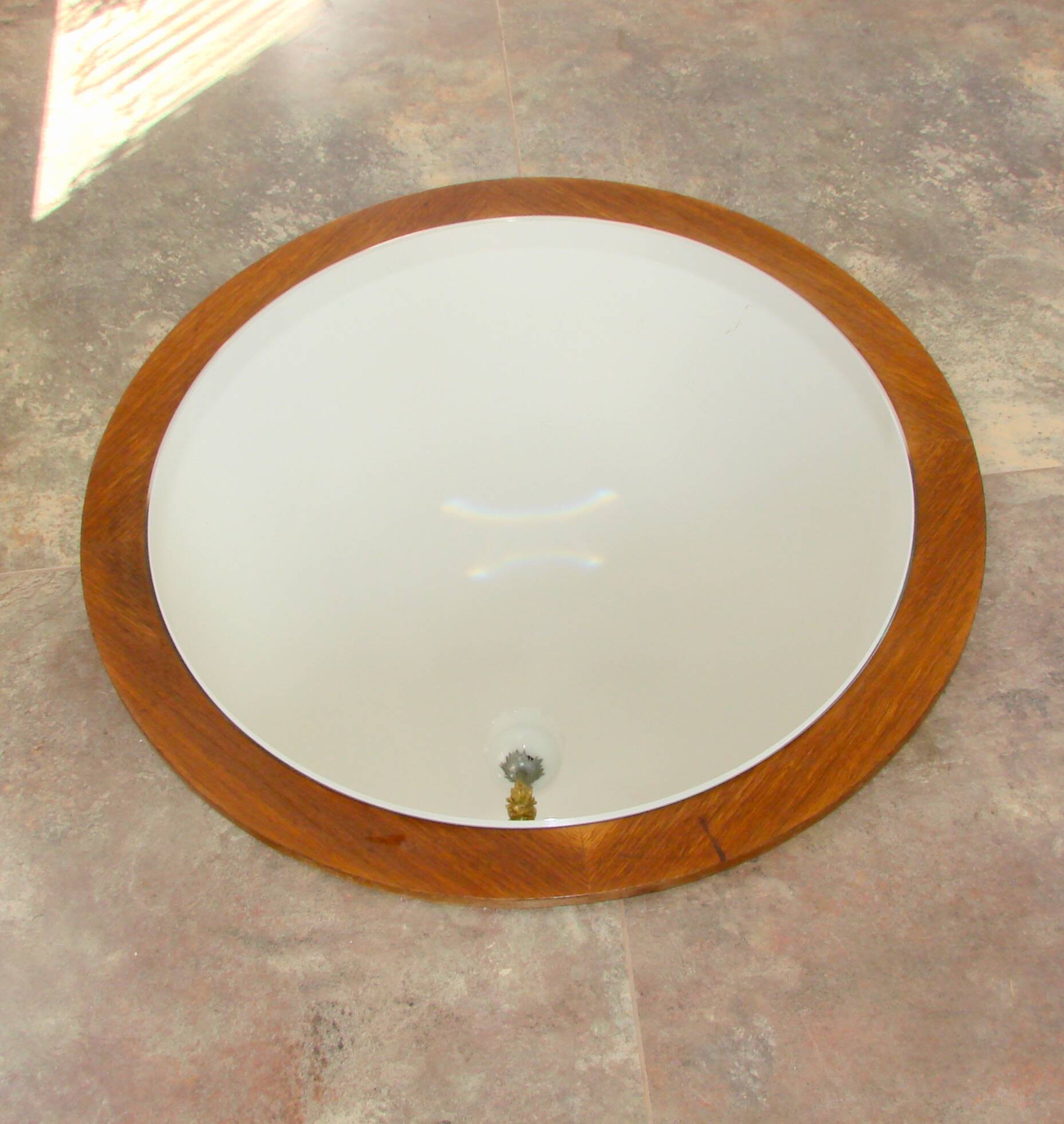 Round teak mirror, 1970s – vintage, diameter 70 cm