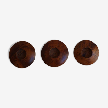 Trio of mahogany candle holders