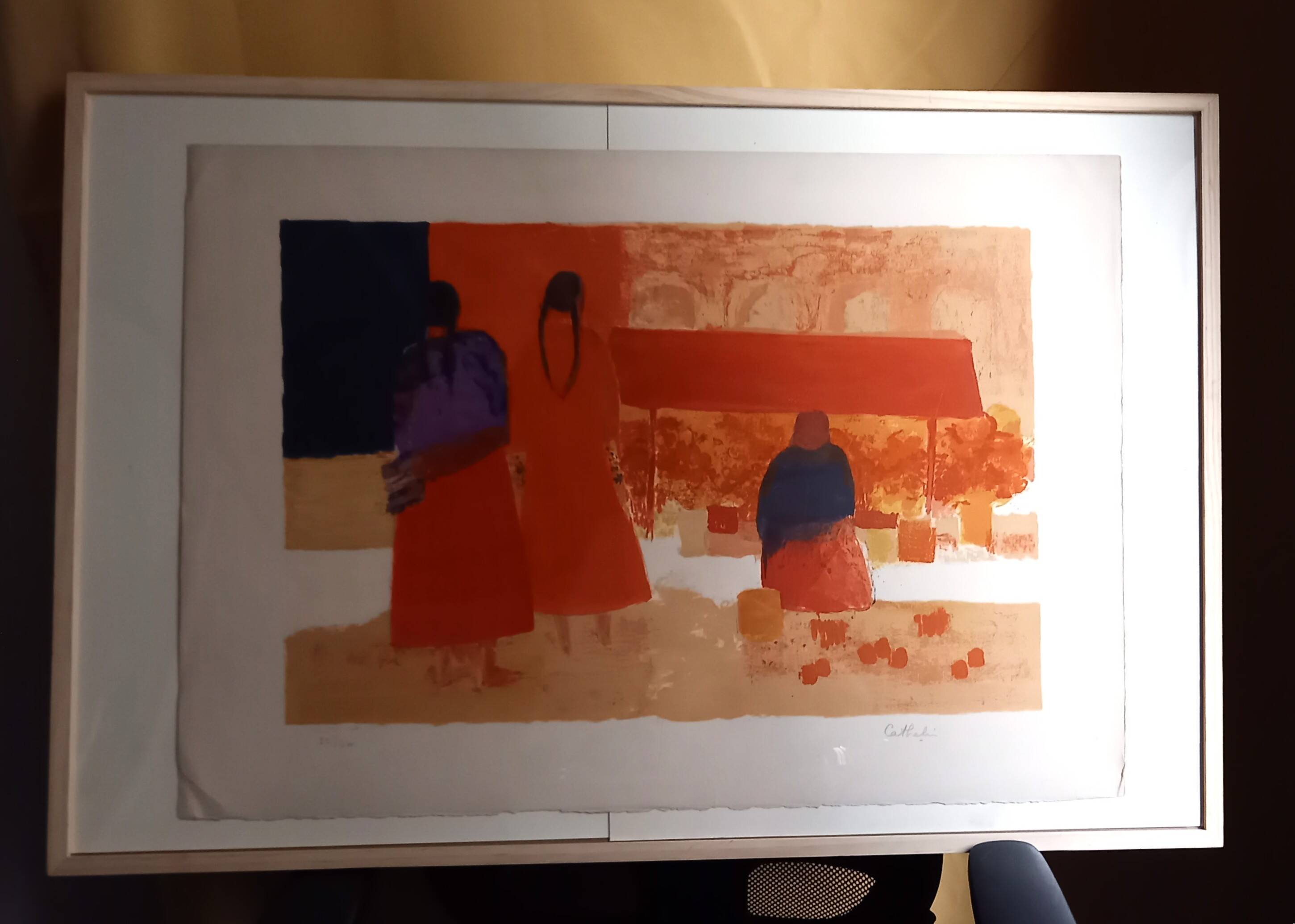 Lithograph by Bernard Cathelin, Mexican Market, 1965