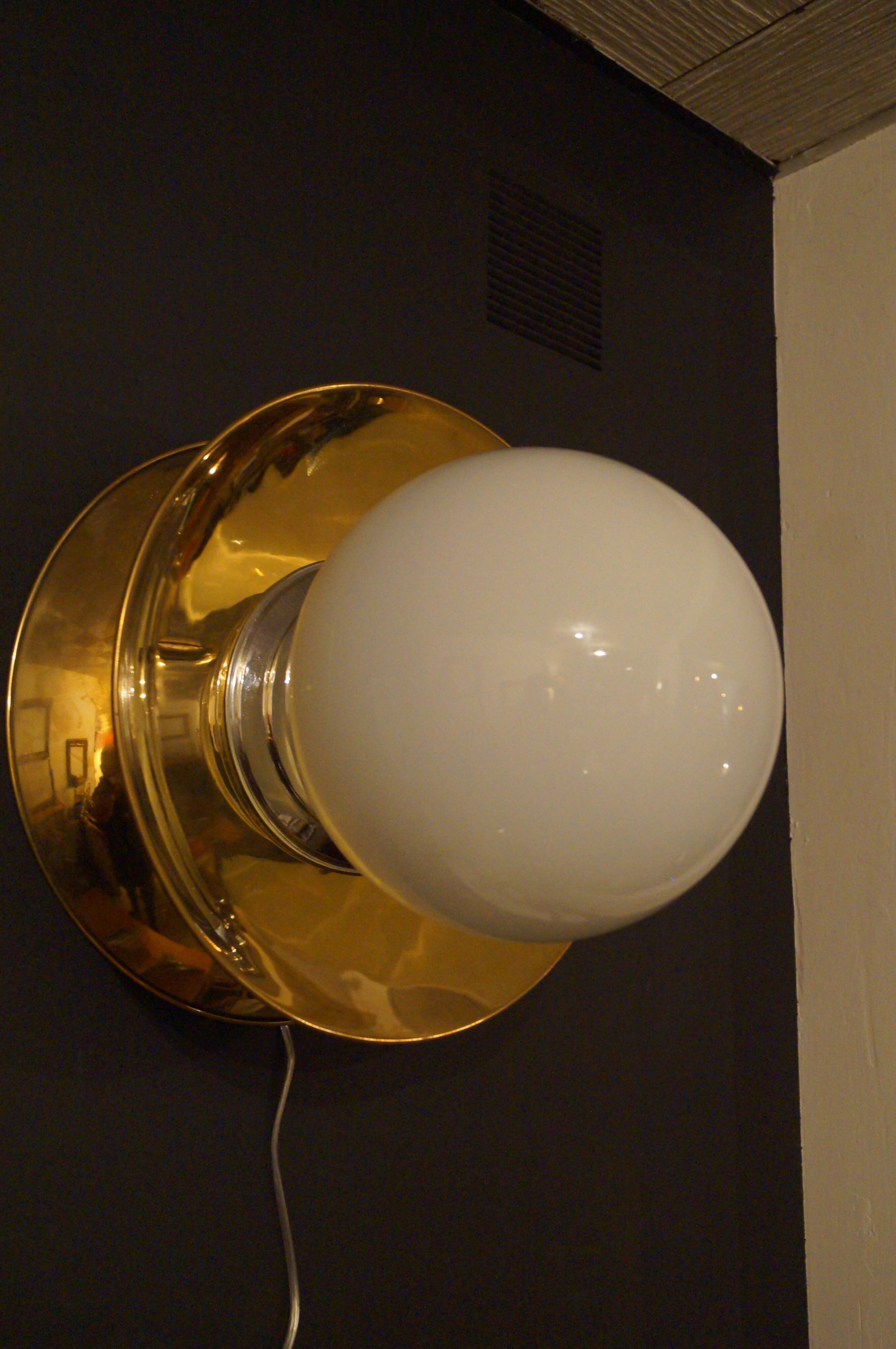 Brass and opaline wall lamp