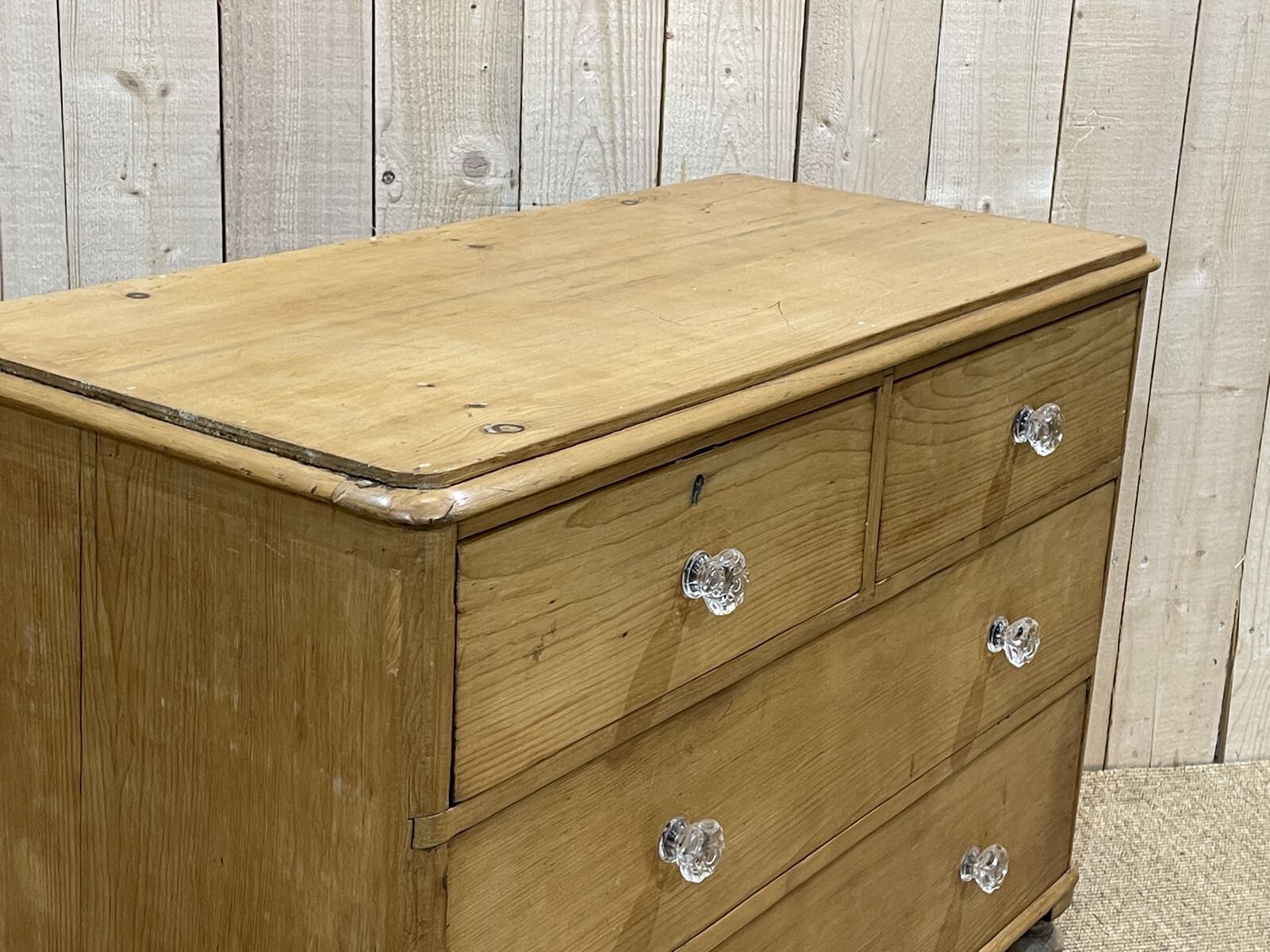 Nineteenth century Victorian chest of drawers in fir and glass buttons