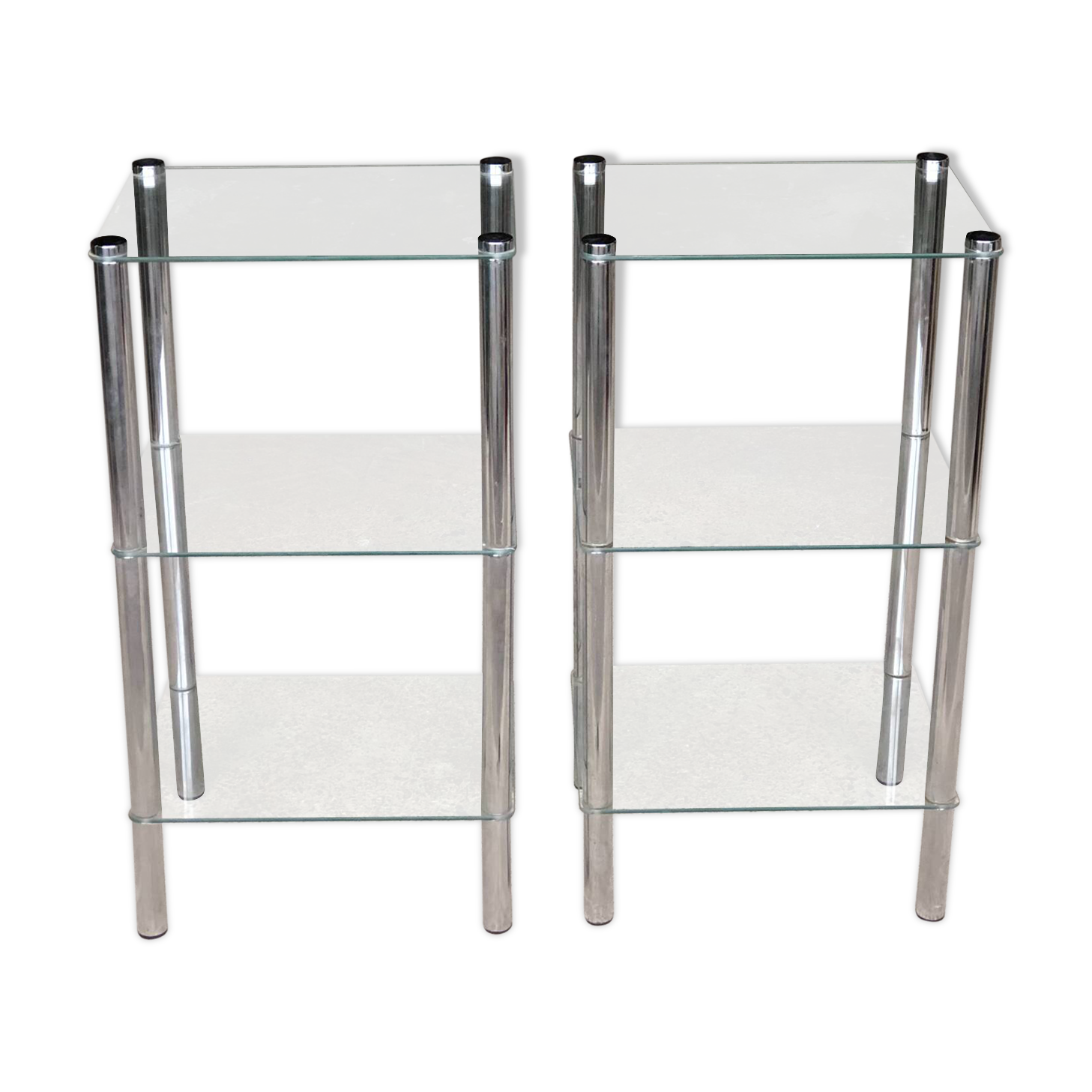 2 vintage 1980 rectangular sofa ends 3 translucent trays round tube