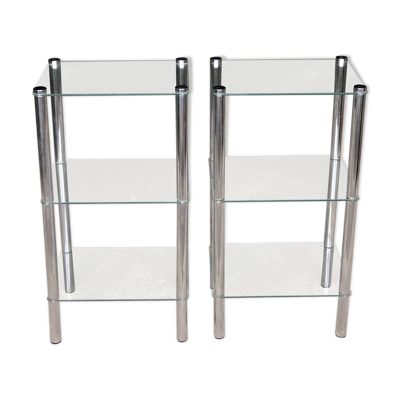 2 bouts de canape vintage 1980 rectangulaires 3 plateaux translucides tube rond