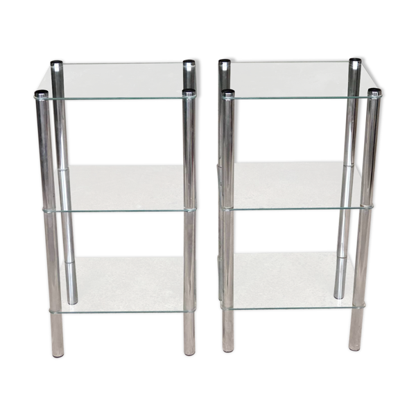 2 bouts de canape vintage 1980 rectangulaires 3 plateaux translucides tube rond