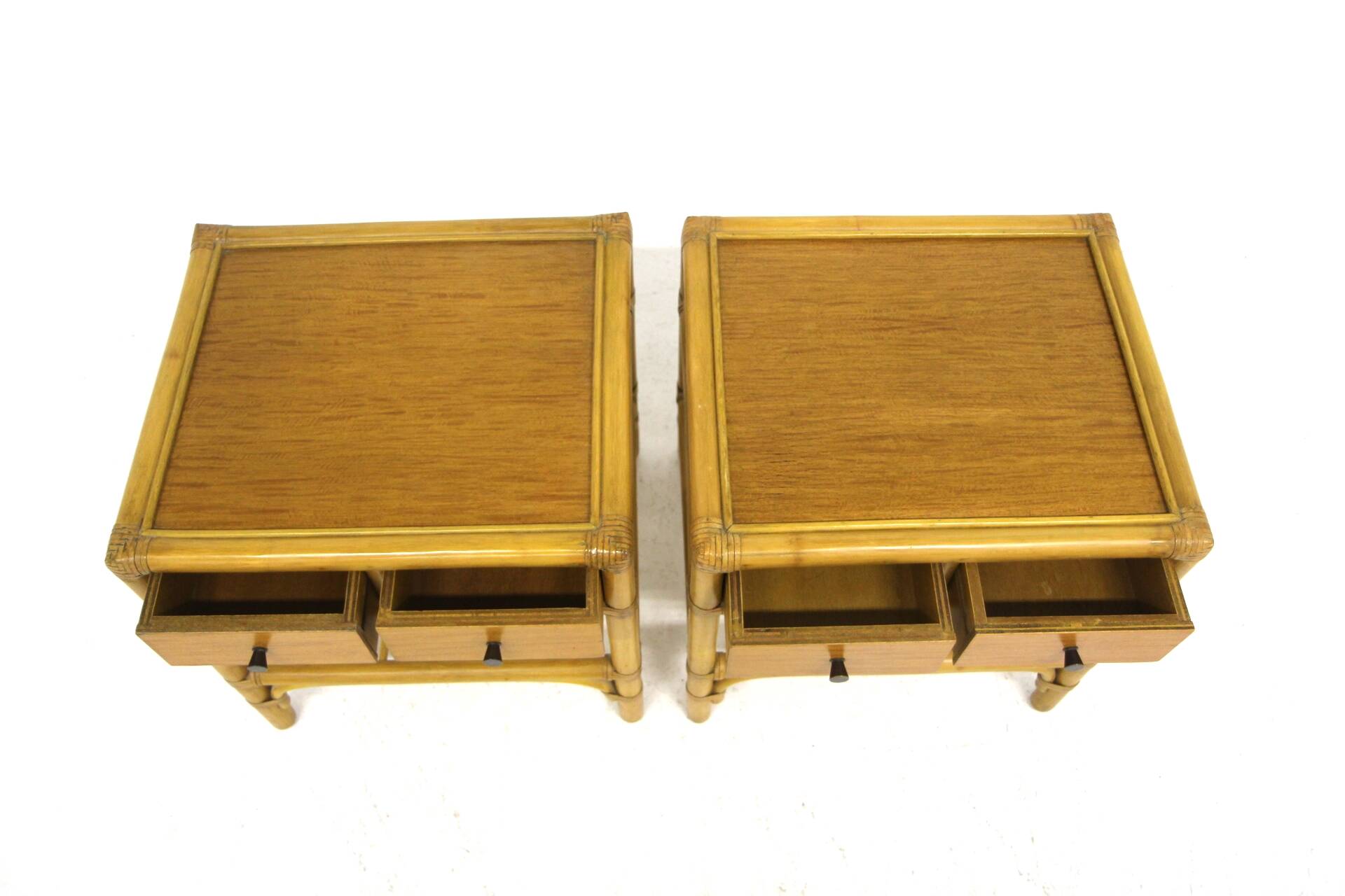 Set of 2 rattan bedside tables, Dux, Sweden, 1960