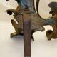 Old bronze andiron pair XVIII decor leaf accessory fireplace trim