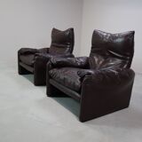 Paire de fauteuils en cuir Maralunga de Vico Magistretti pour Cassina, 1974