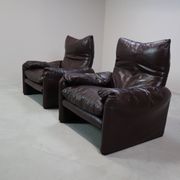 Pair of Maralunga leather armchairs by Vico Magistretti for Cassina, 1974