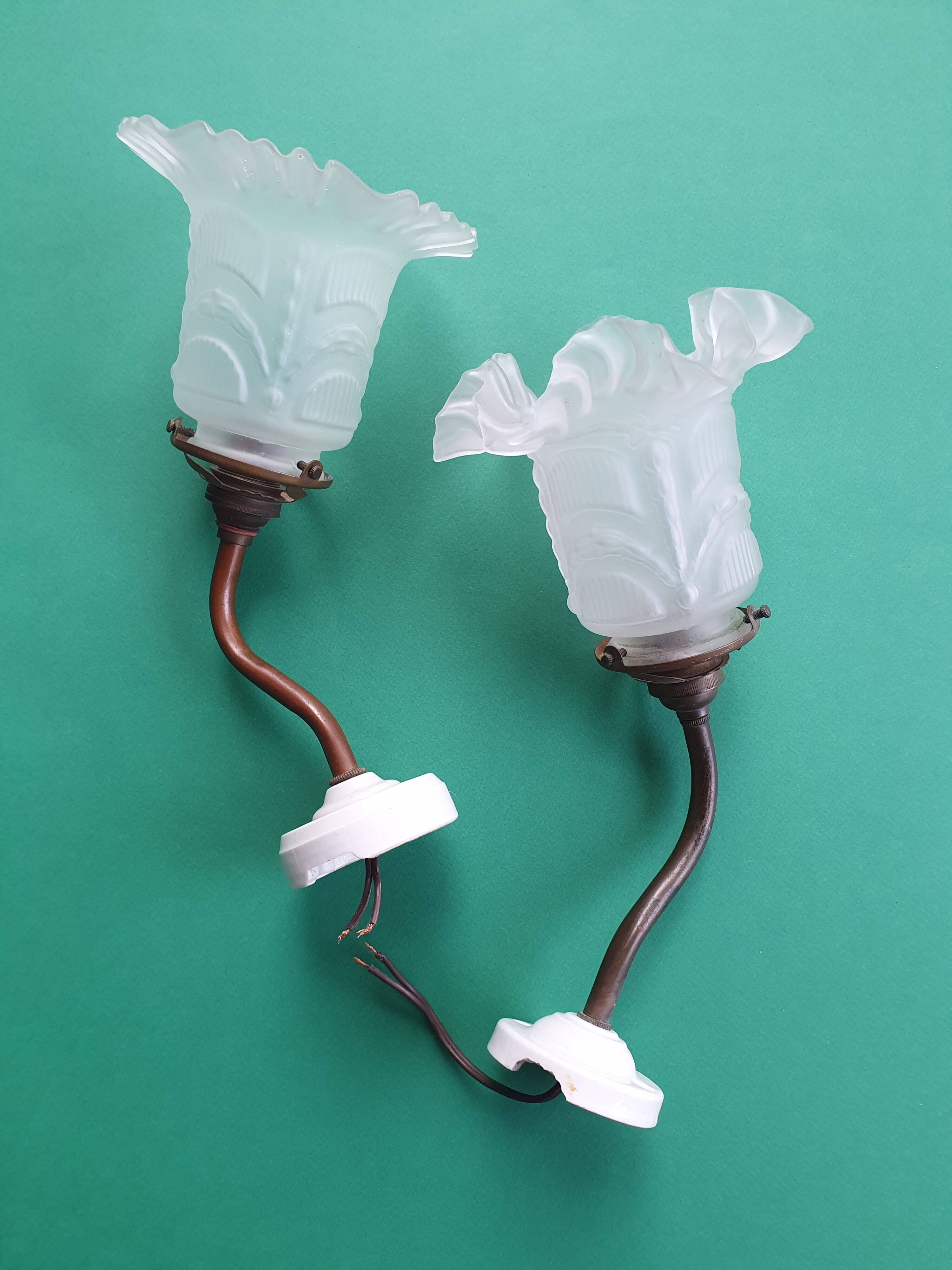 Pair of antique 1930s art deco wall lights