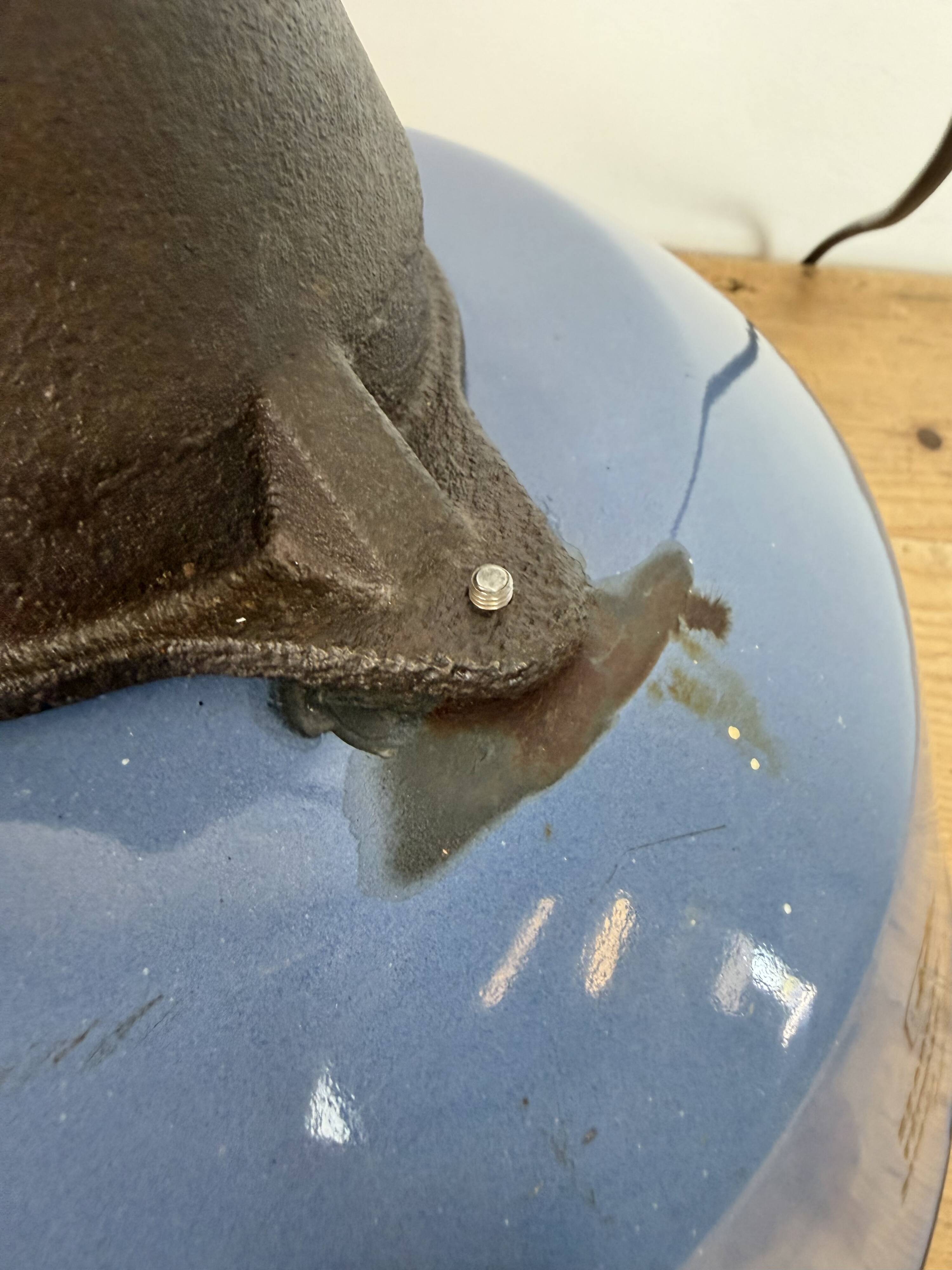 Industrial Blue Enamel and Cast Iron Pendant Lamp, 1960s