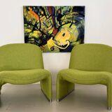 Giancarlo Piretti Alky Lounge Chairs in New Green Fabric, Set of 2