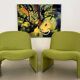 Giancarlo Piretti Alky Lounge Chairs in New Green Fabric, Set of 2