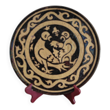 Vintage dish from Dauphiné in glazed terracotta Couple of pigeons