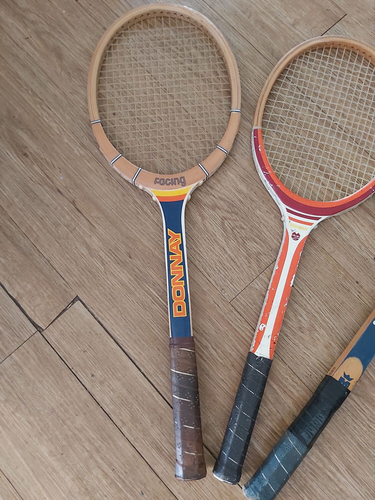 Series of 3 wooden tennis rackets 70s