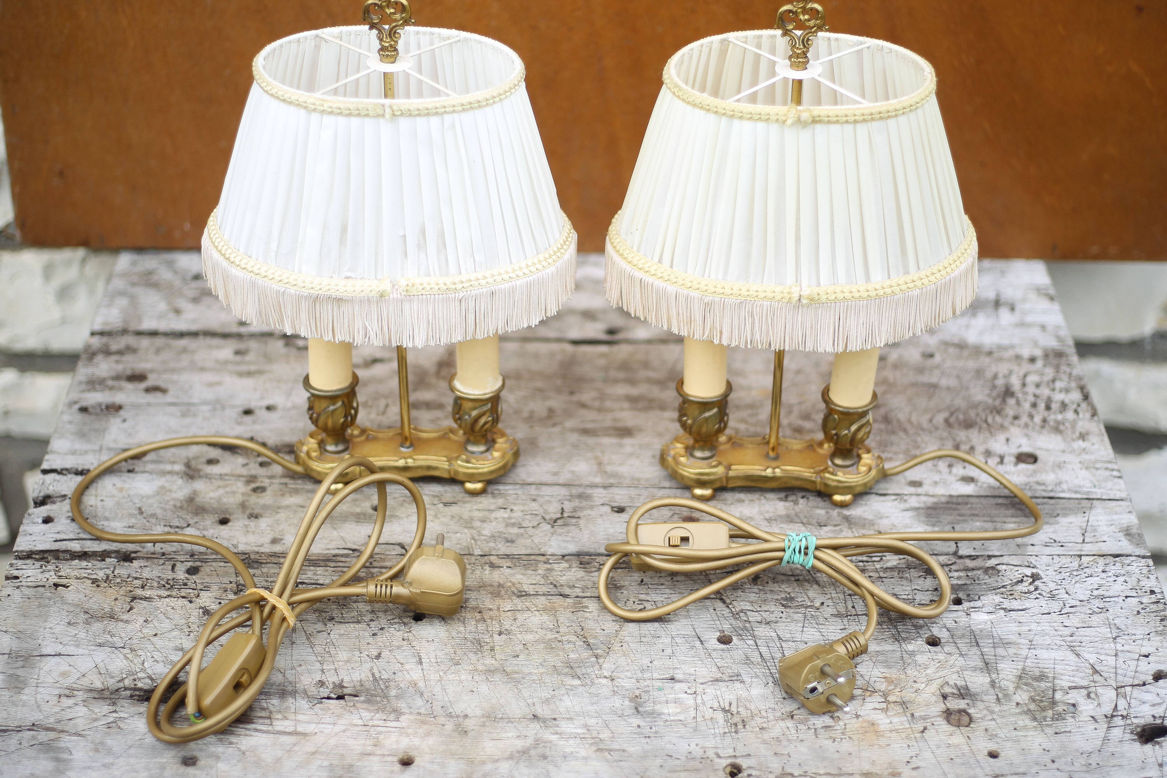 Pair of Bouillotte lamps Lucien Gau Paris, bronze lamp, bedside lamp