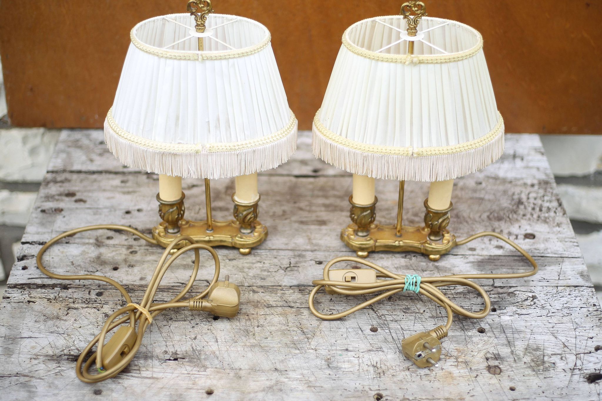 Pair of Bouillotte lamps Lucien Gau Paris, bronze lamp, bedside lamp