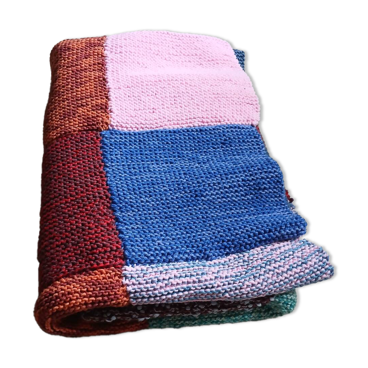 Plaid patchwork hand-knitted
