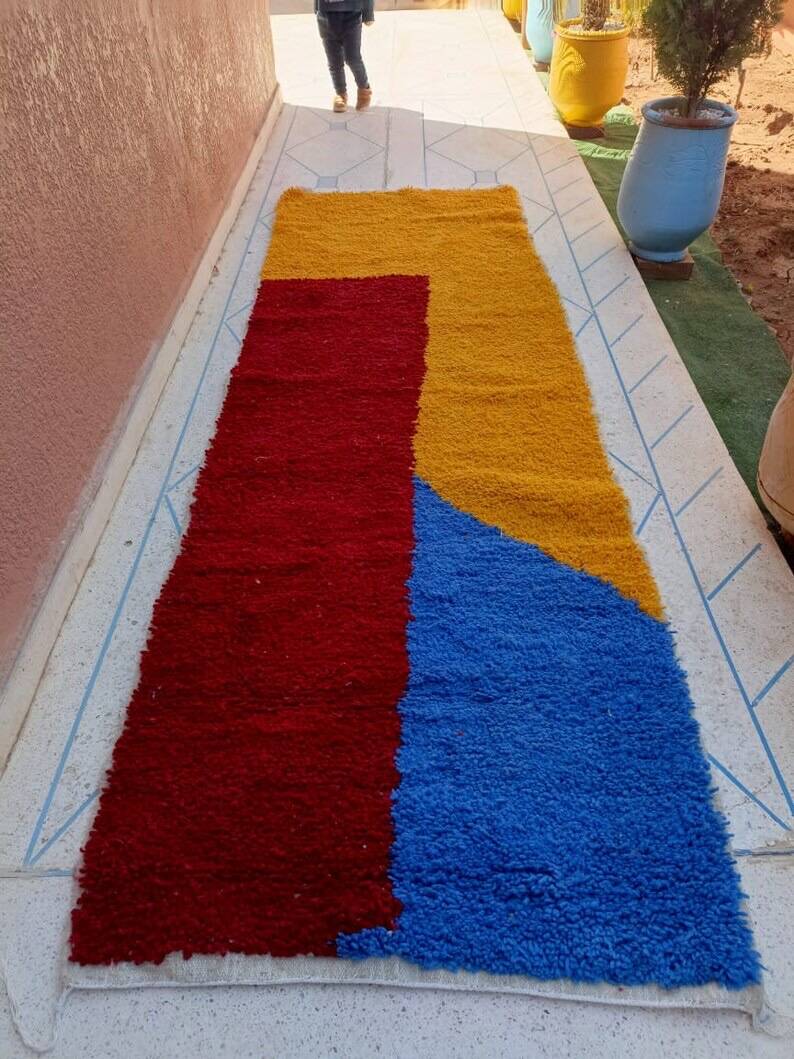 Handmade traditional pure wool carpet for the hallway, size 75x300 cm.