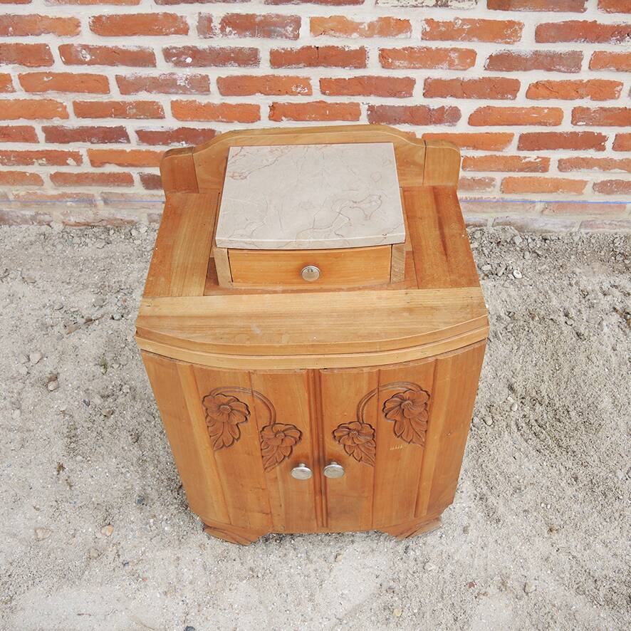 Antique art deco style wooden and marble bedside table