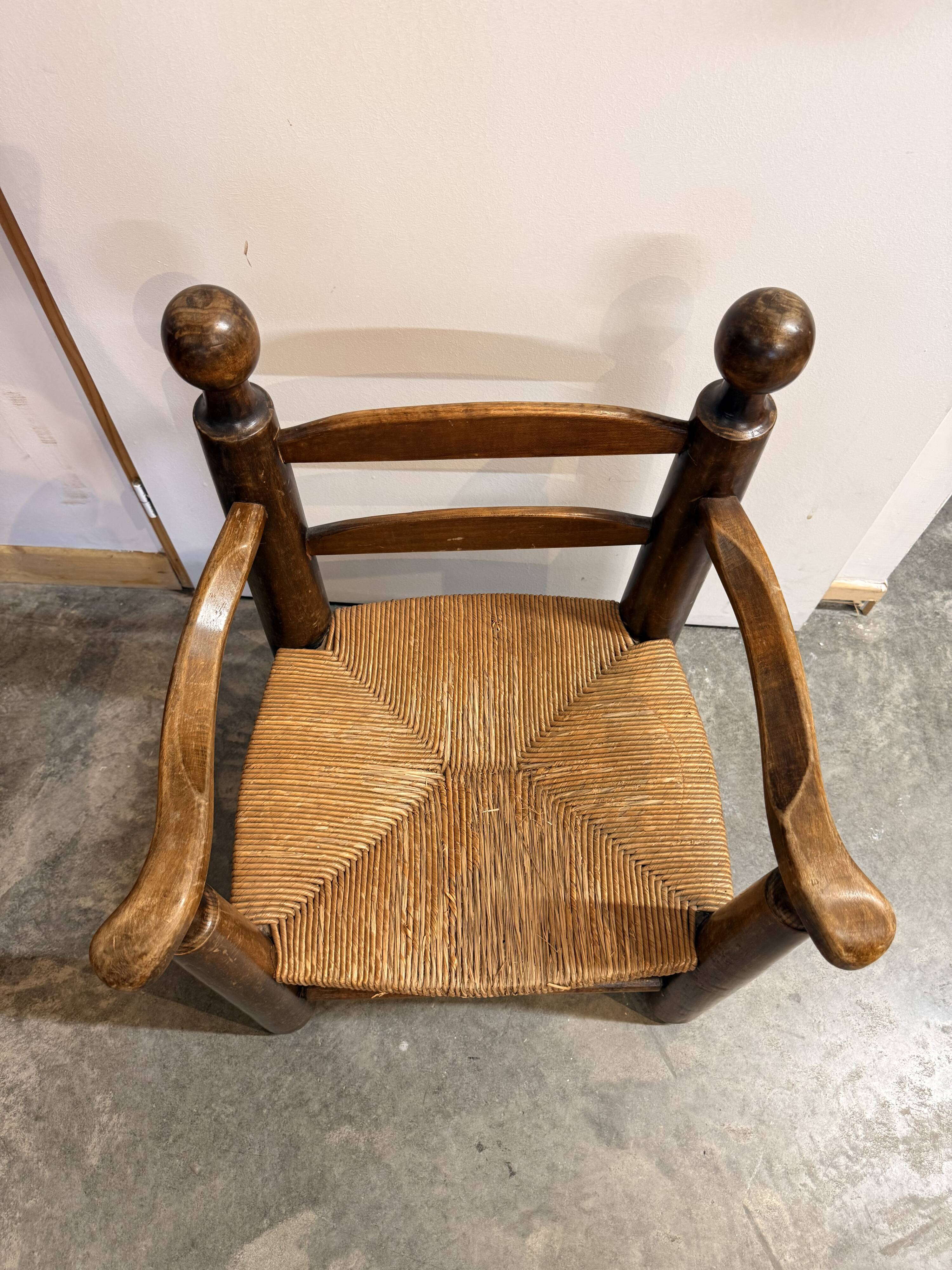 Fauteuil paillé rustique en chêne massif – Style campagne