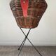 Vintage rattan basket on tripod foot 60s