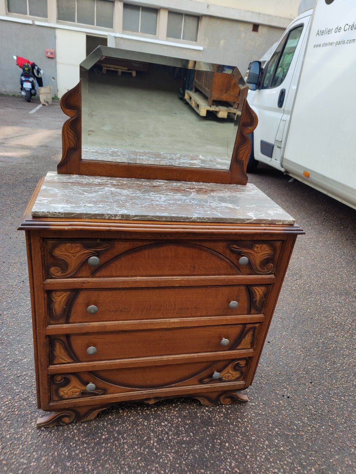 Commode coiffeuse marbre glace bizautee annee 1950