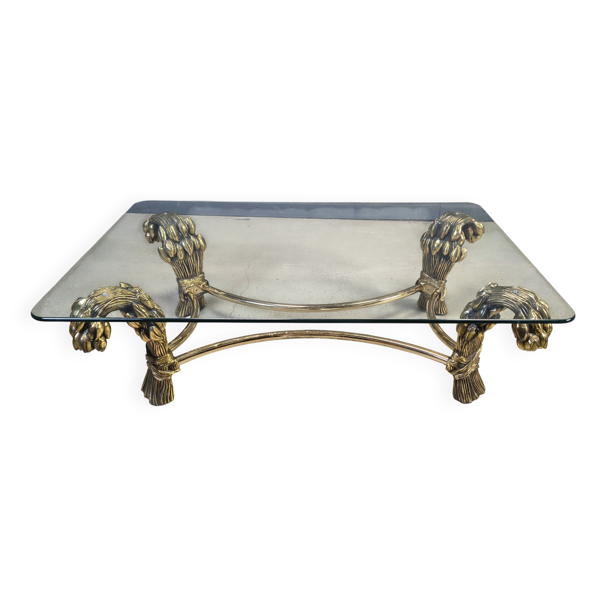 Table basse tulipe en laiton vintage, années 1970