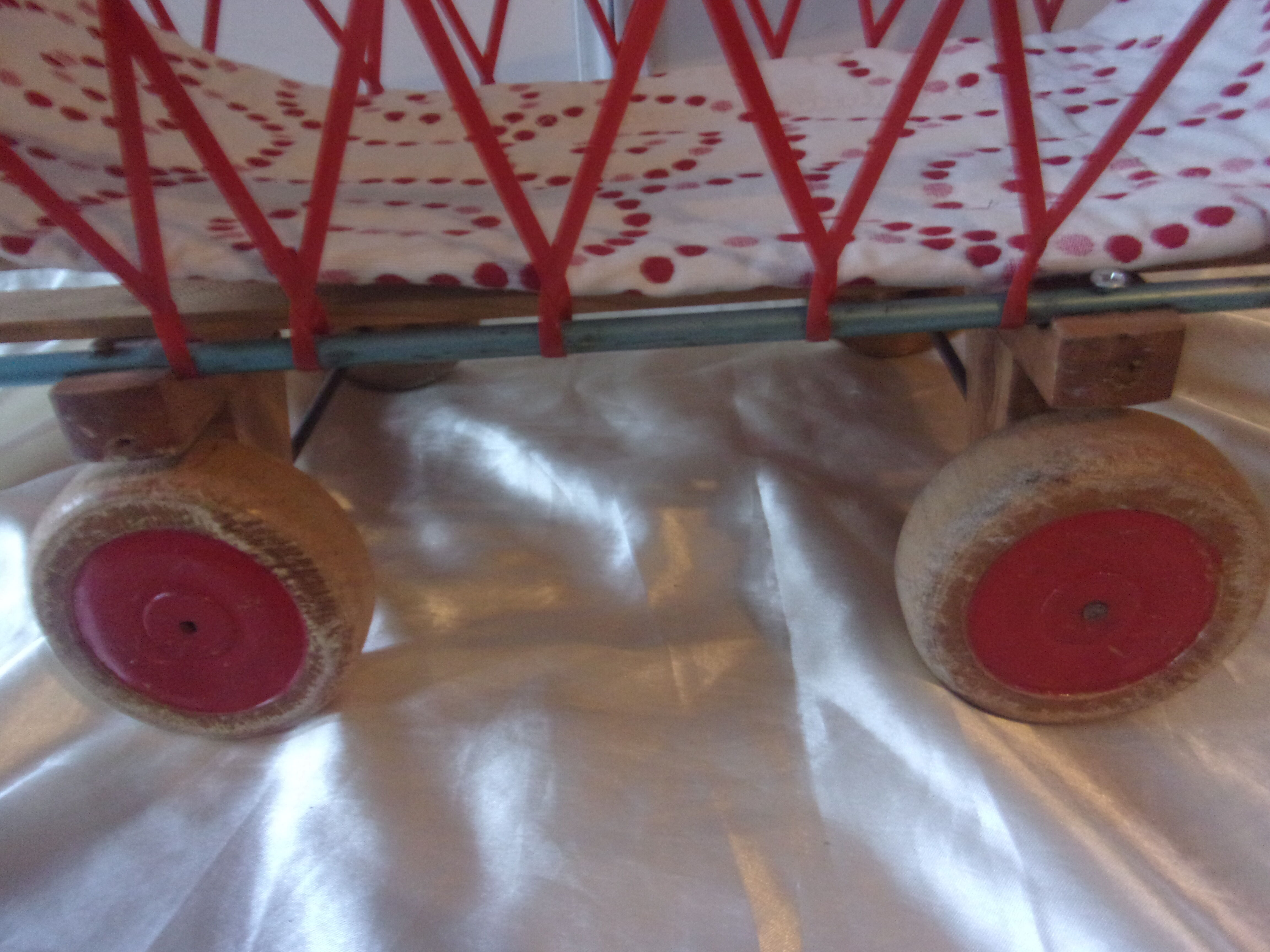 Old wooden and metal doll pram - year 60