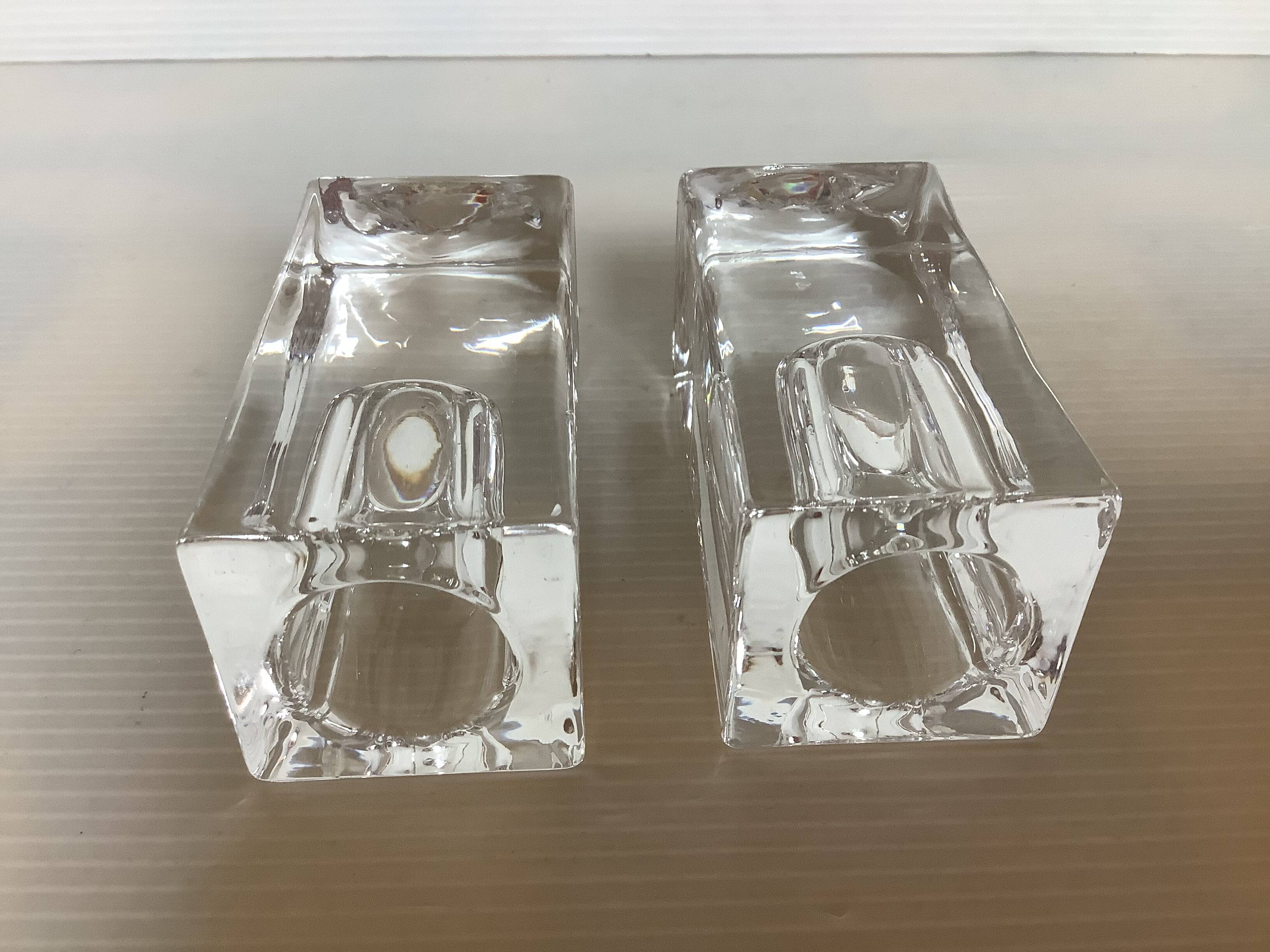 Pair of ice glass candlesticks