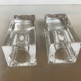 Pair of ice glass candlesticks