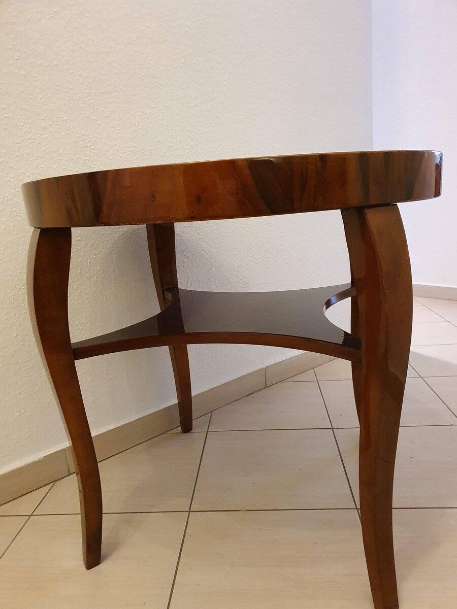 Brown Art Deco round side table in wood, hand-painted top (1930s)