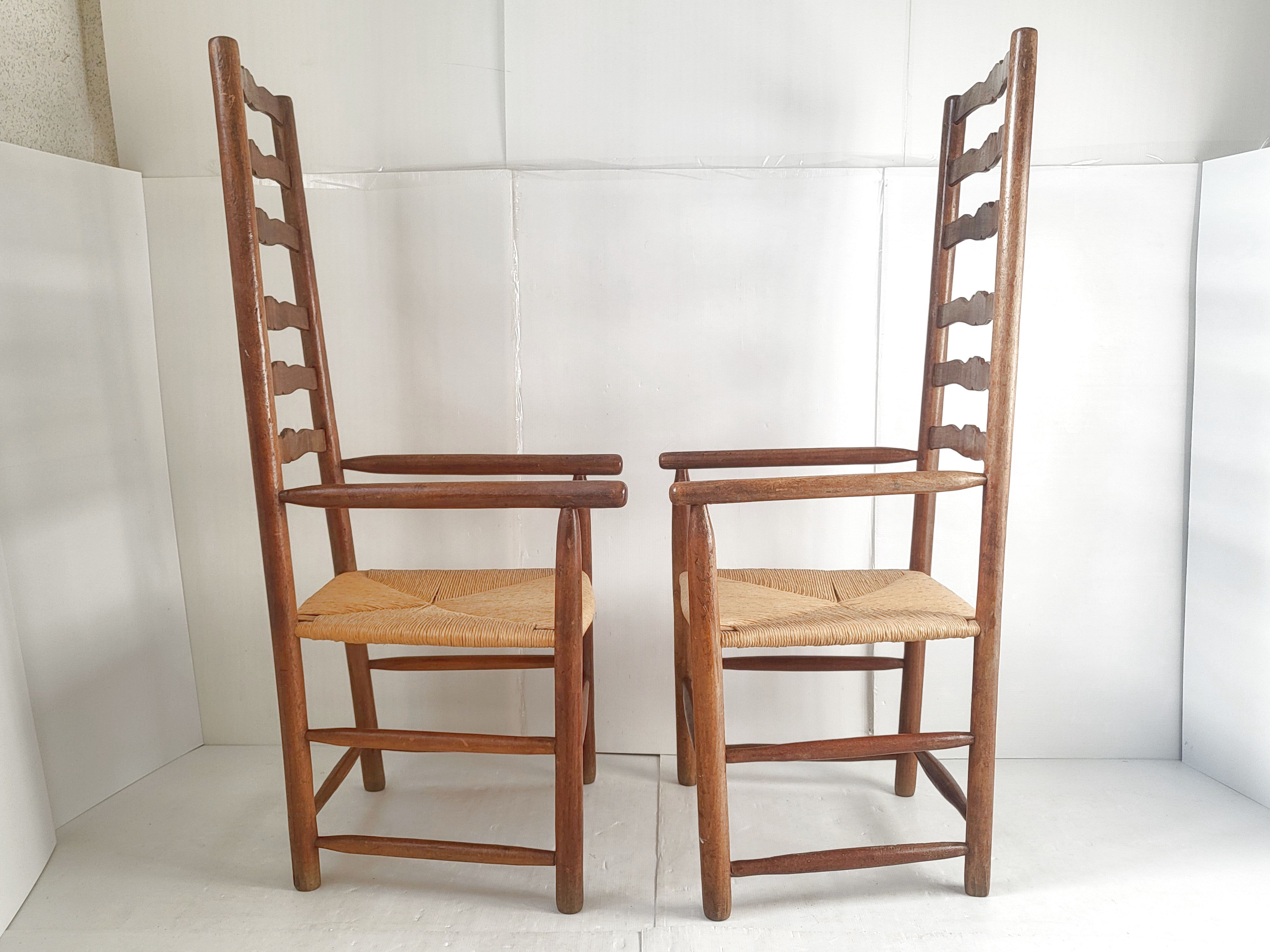Pair of straw armchairs early twentieth vintage