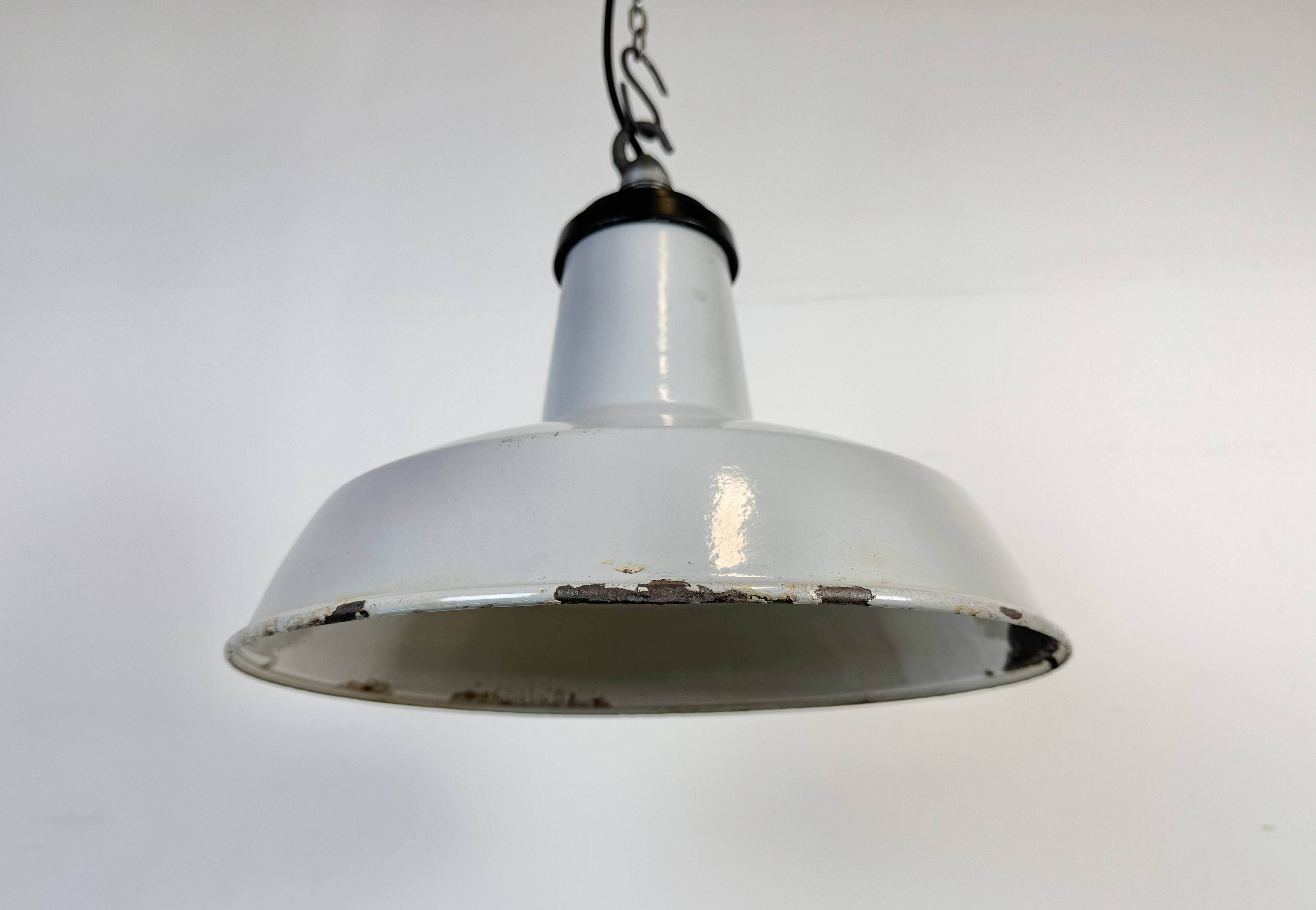 Industrial Grey Enamel Factory Pendant Lamp, 1960s