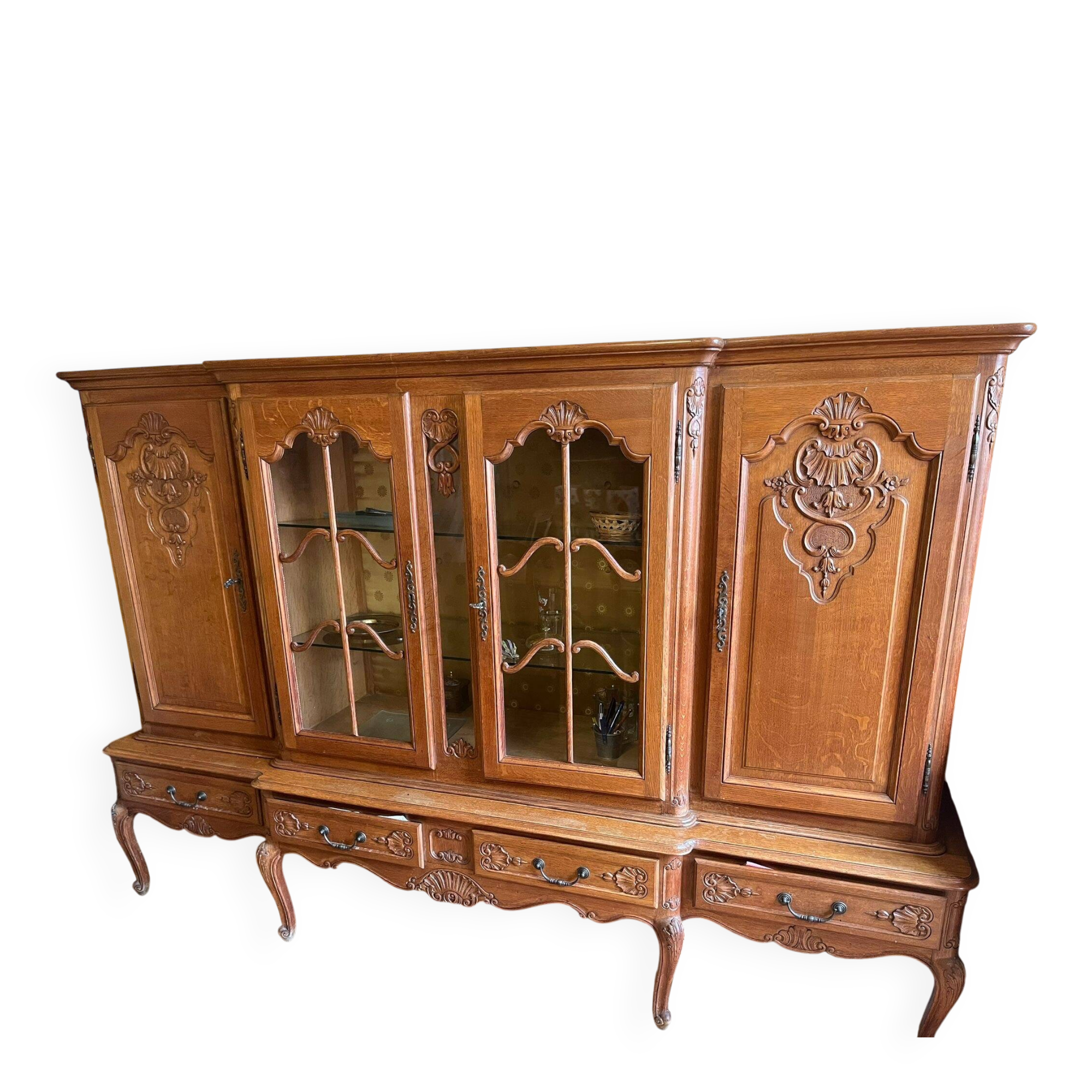 Large antique oak carved display cabinet – Louis style