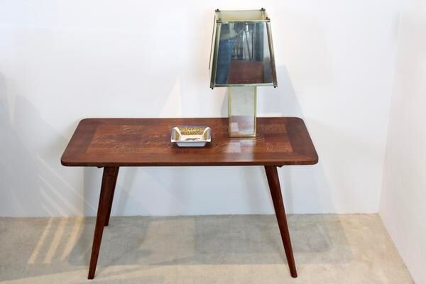 Oak wood coffee table with veneer inlay, 1960