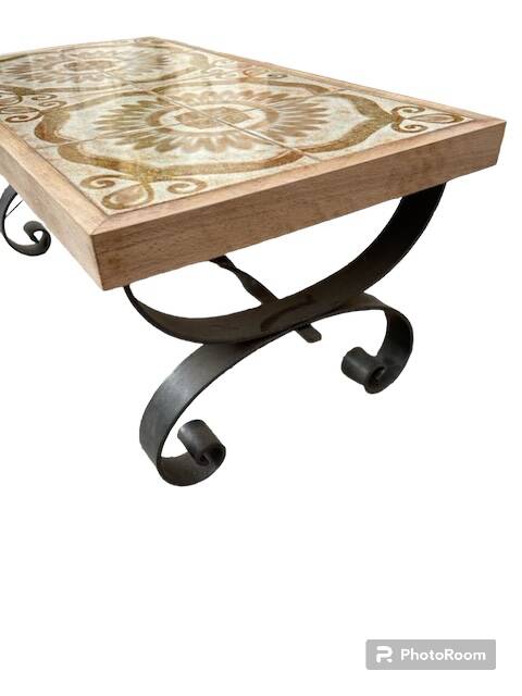 Ceramic and wrought iron coffee table