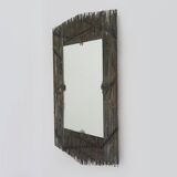 Large rectangular brutalist style metal on wood mirror signed ELY, Ely Creazioni. 70s