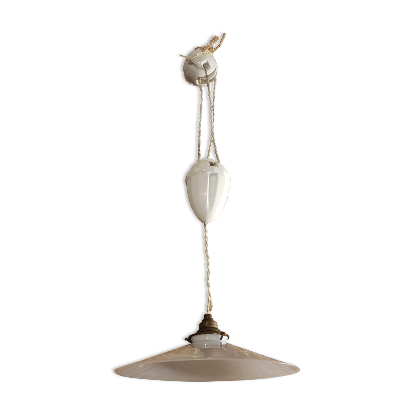 Ancient suspension up and down porcelain and white opaline