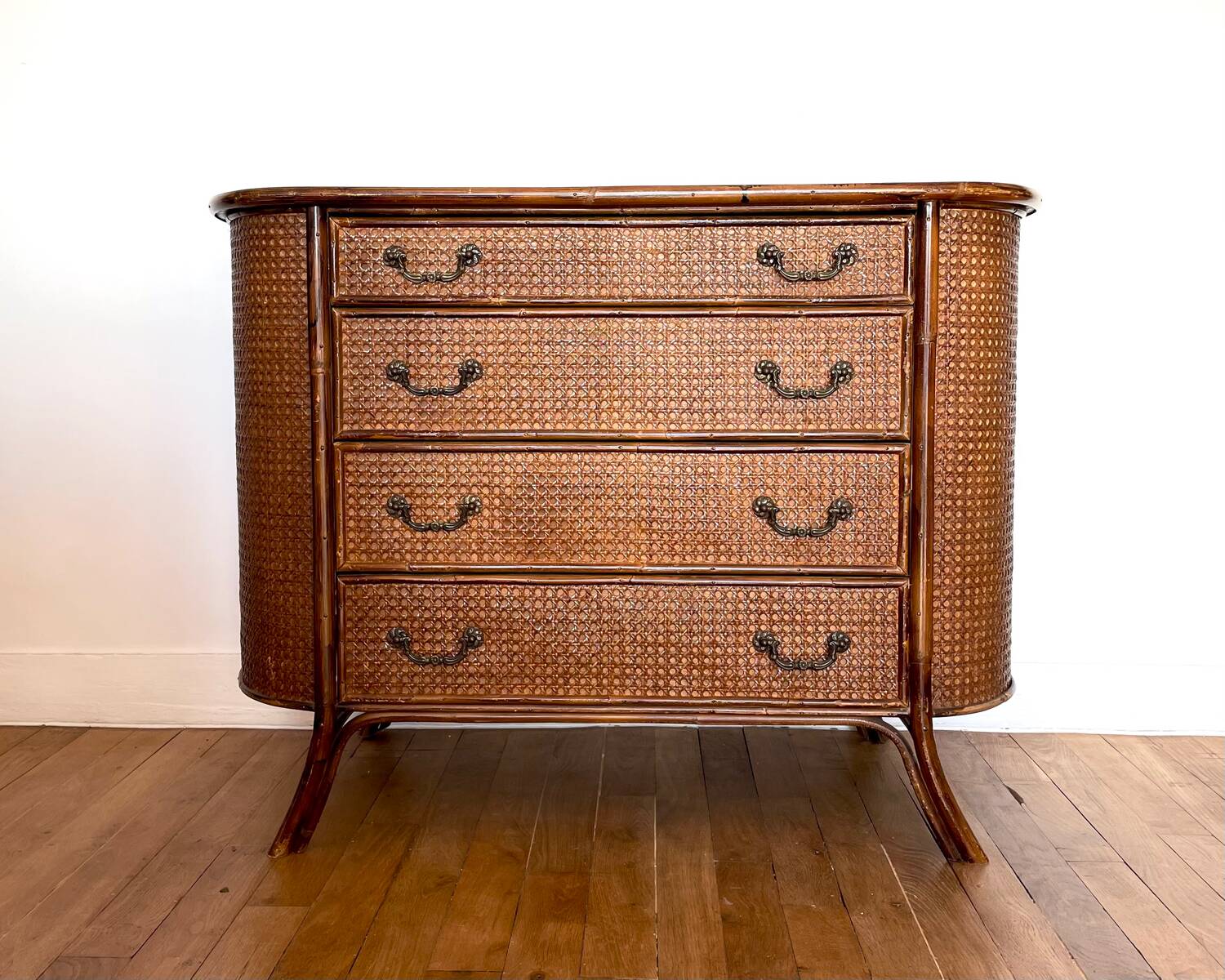 Vintage rattan cane chest of drawers