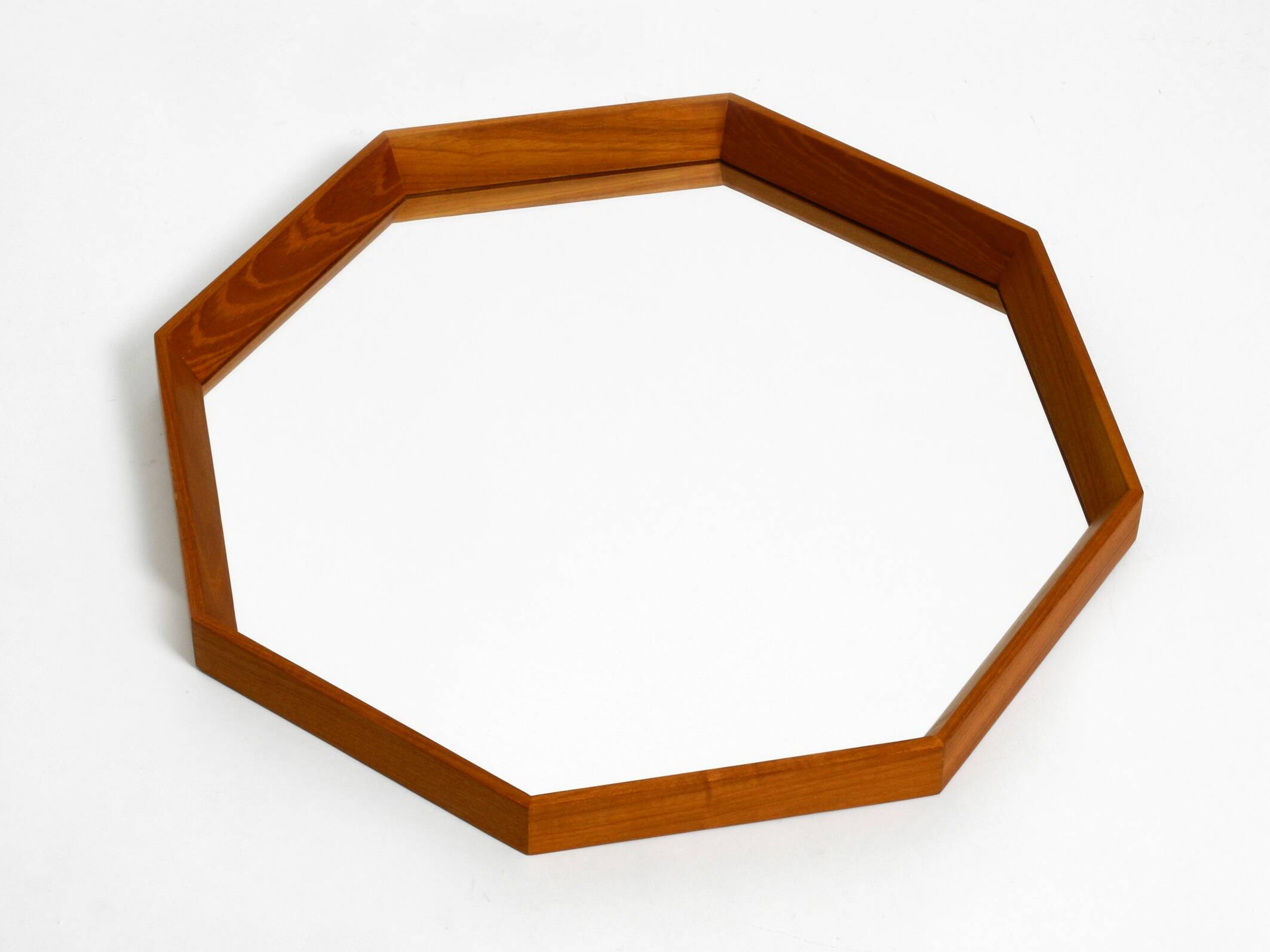 Very nice 1960s octagonal teak wall mirror | 45cm