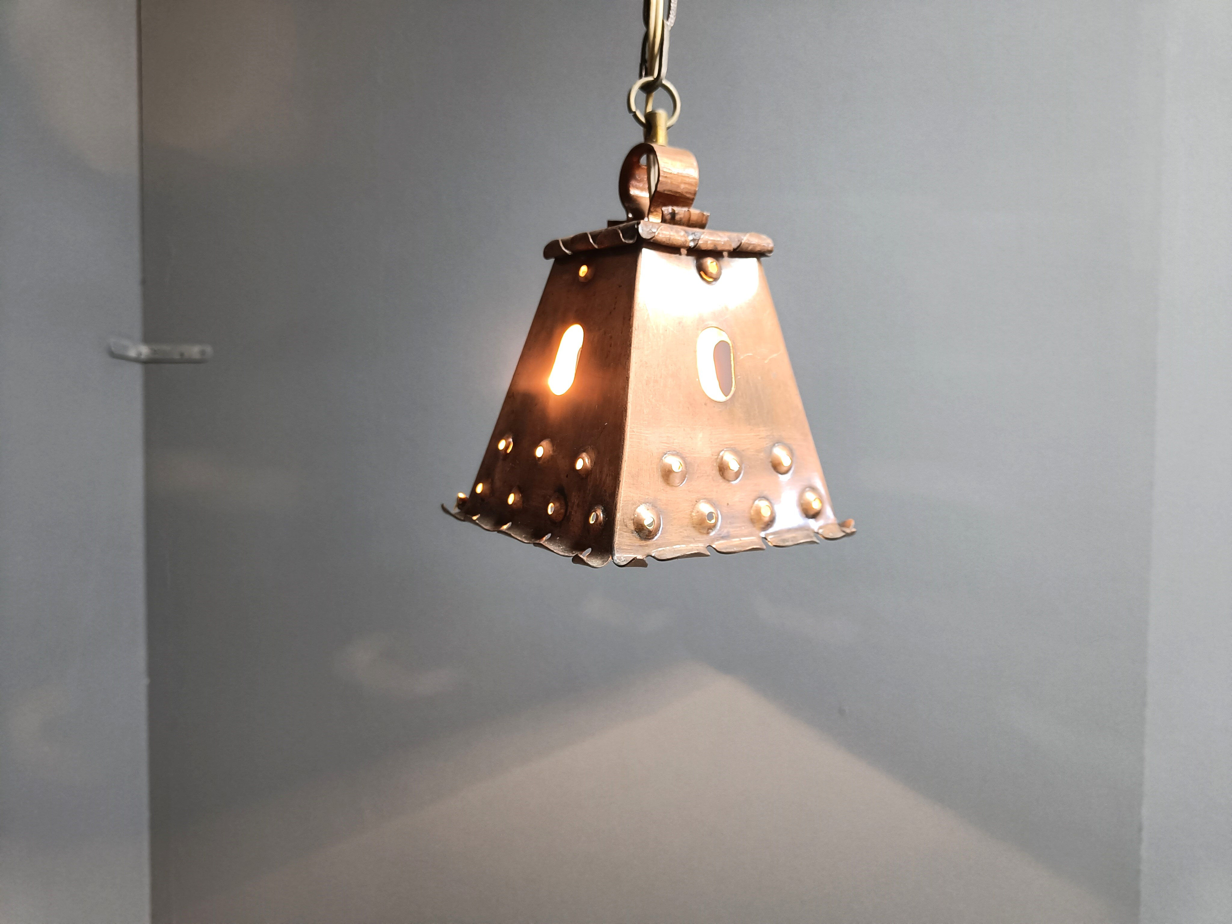 Brutalist copper pendant light, 1970s