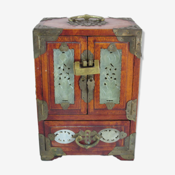 Chinese wooden jewelry box adorned with jade plates